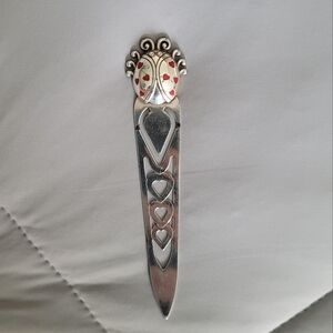 Brighton Silver Lady Bug Heart Bookmark with Red Accents